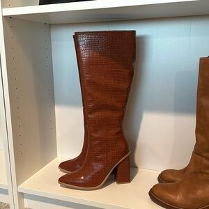 Knee high cognac red boots